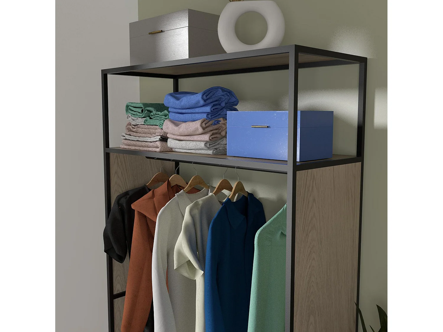 Portant vêtements en bois et métal gris 110x184,5cm