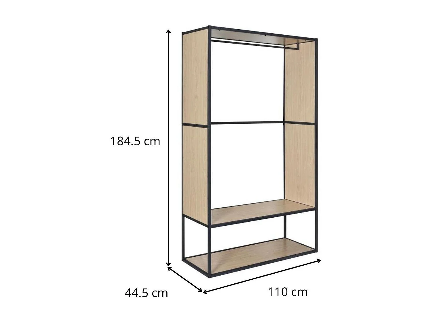 Portant vêtements en bois et métal gris 110x184,5cm