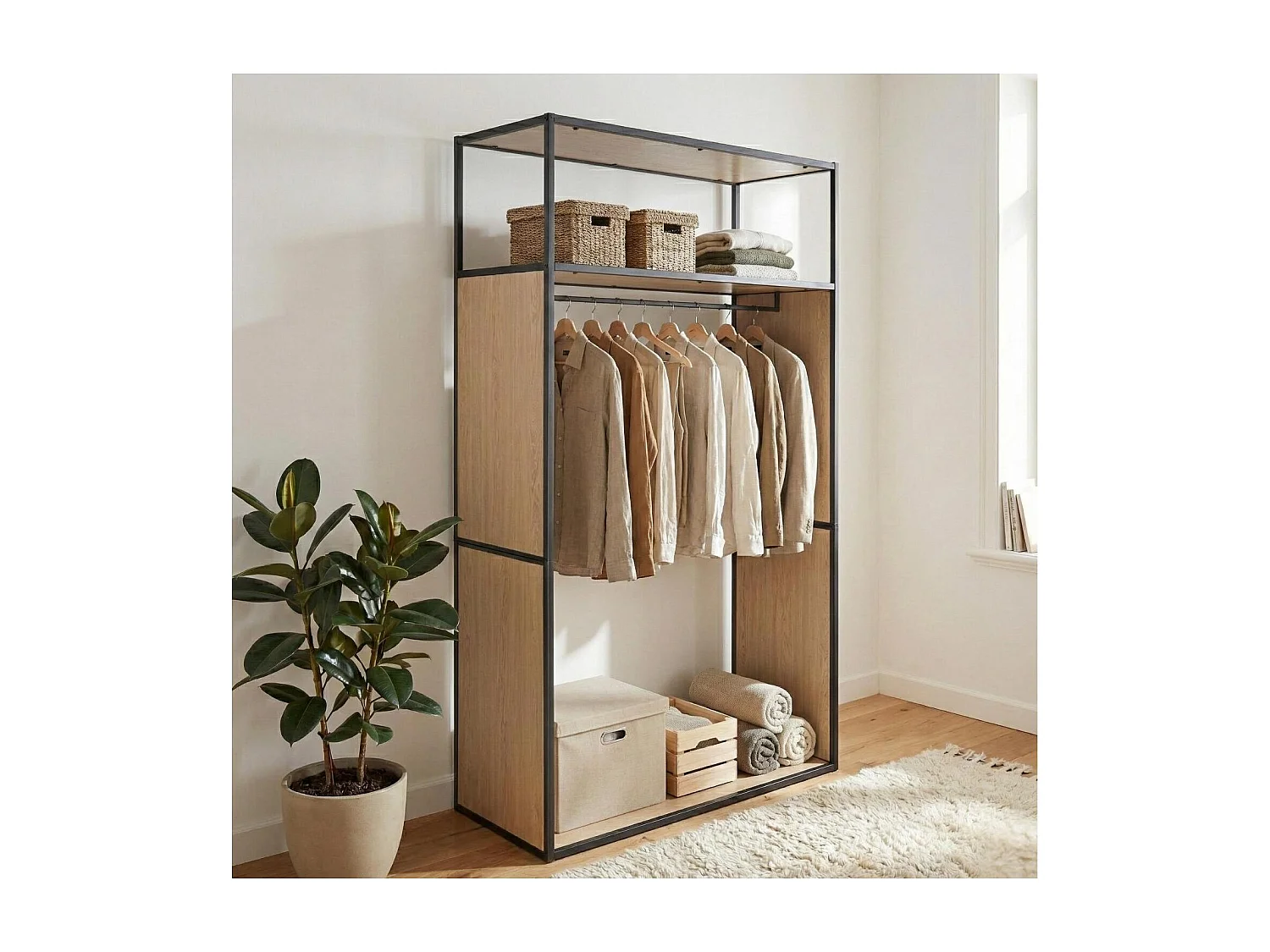 Portant vêtements en bois et métal gris 110x184,5cm