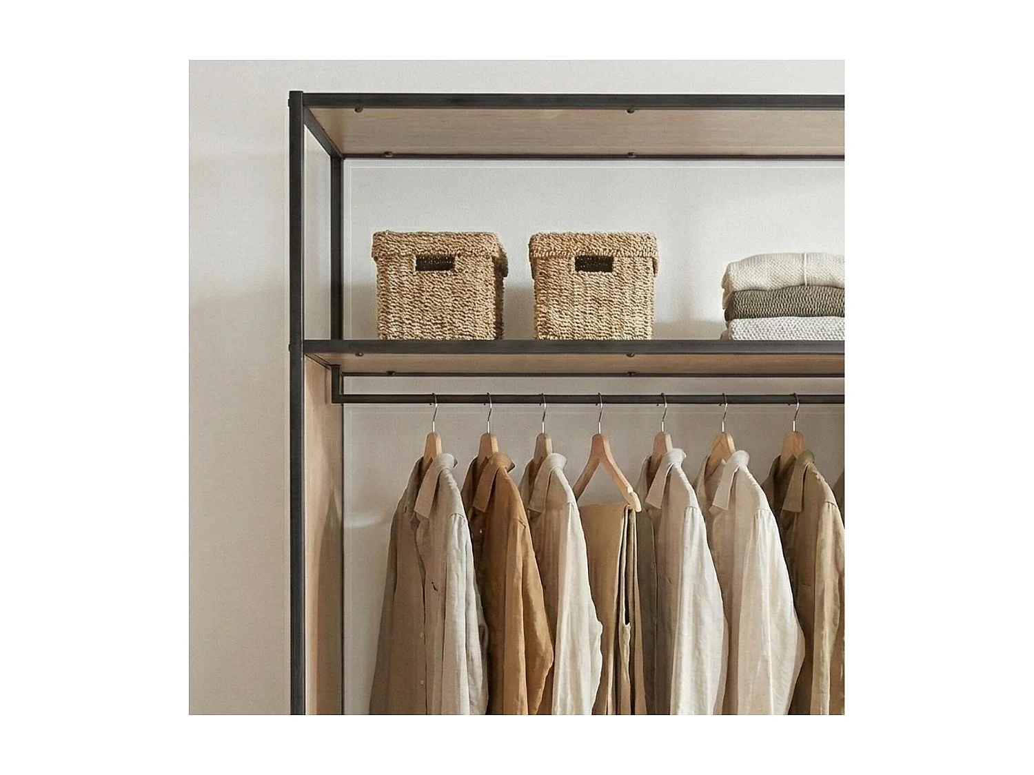 Portant vêtements en bois et métal gris 110x184,5cm