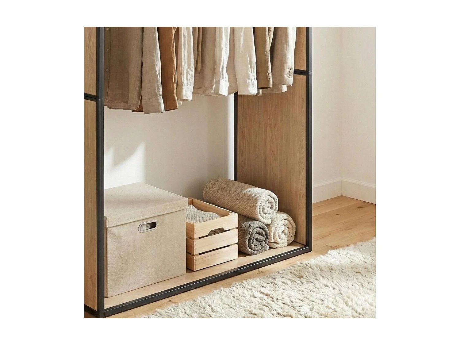 Portant vêtements en bois et métal gris 110x184,5cm