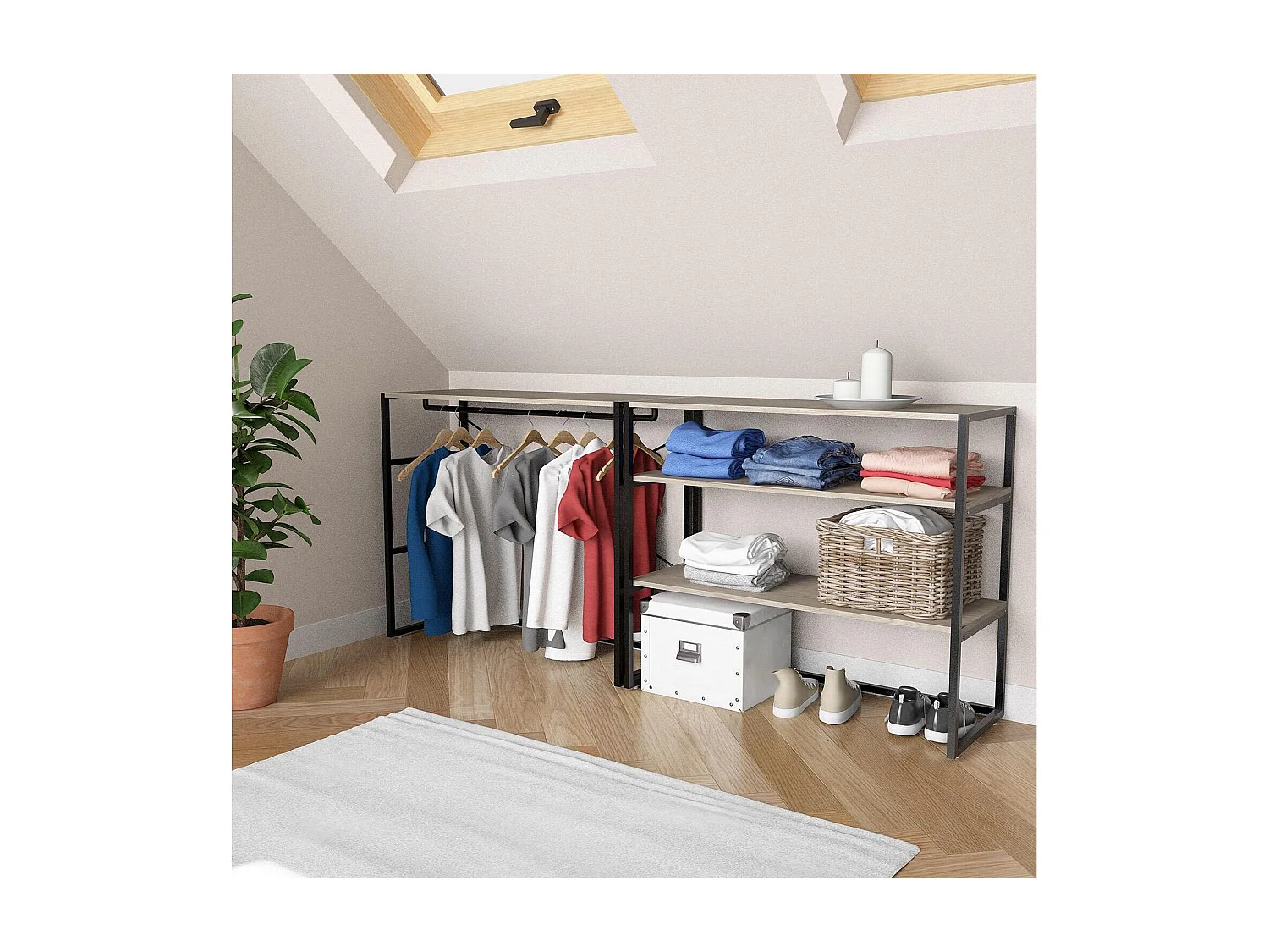 Set van 2 modulaire zolderkledingrekken 200x85cm KADRA