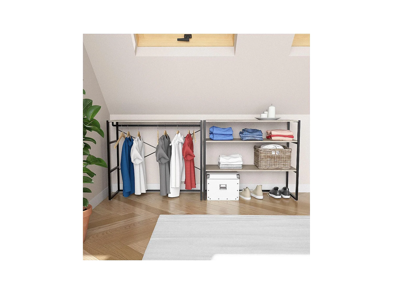 Lot de 2 portants vêtements sous combles modulables 200x85cm
