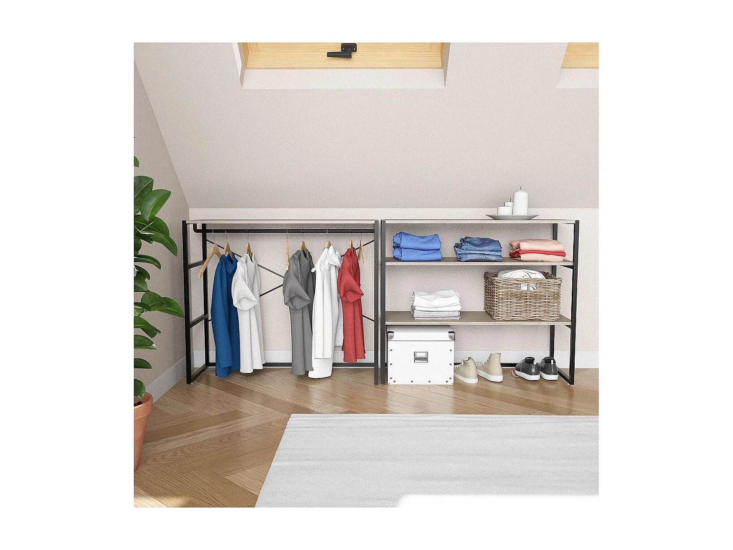 Lot de 2 portants vêtements sous combles modulables 200x85cm