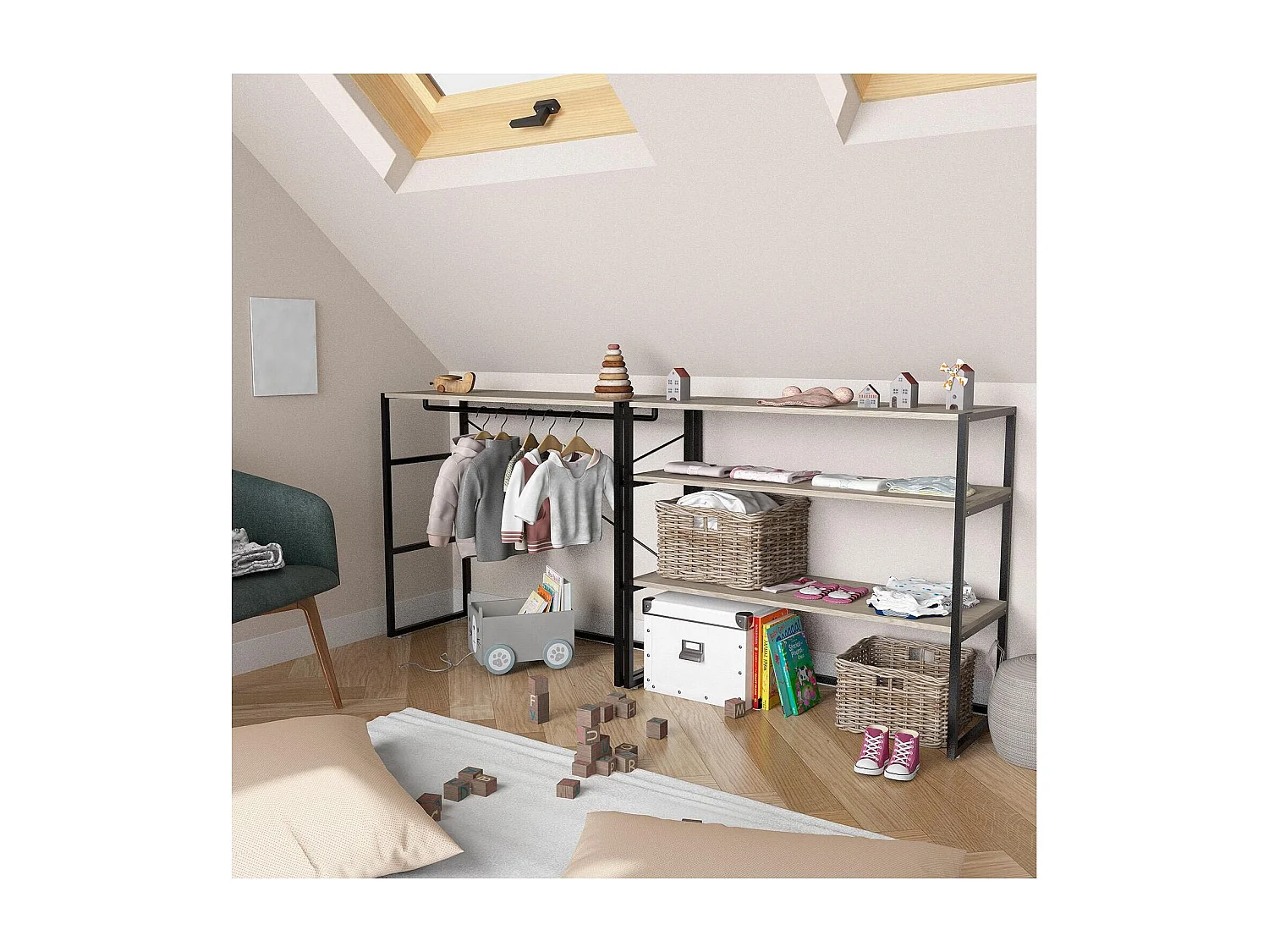 Lot de 2 portants vêtements sous combles modulables 200x85cm