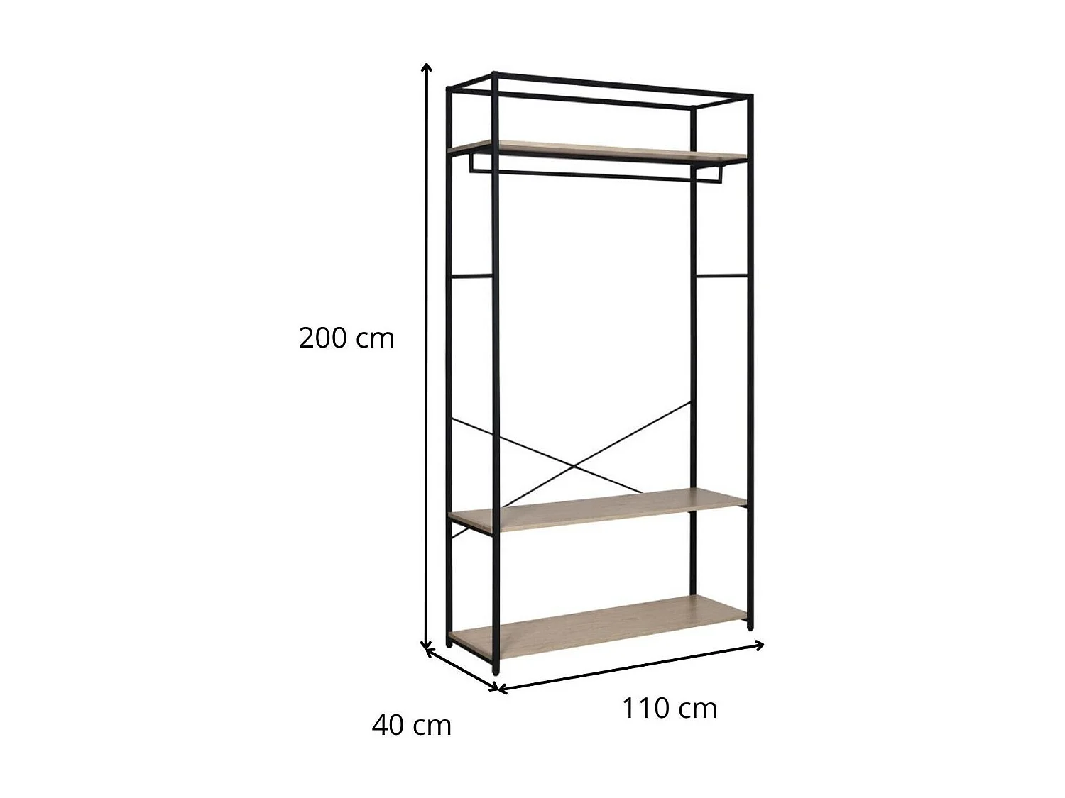 Portant vêtements en bois et métal 110x200cm