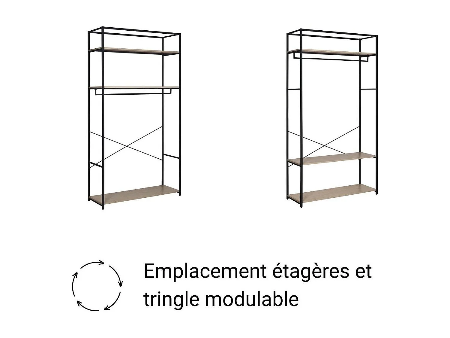 Portant vêtements en bois et métal 110x200cm