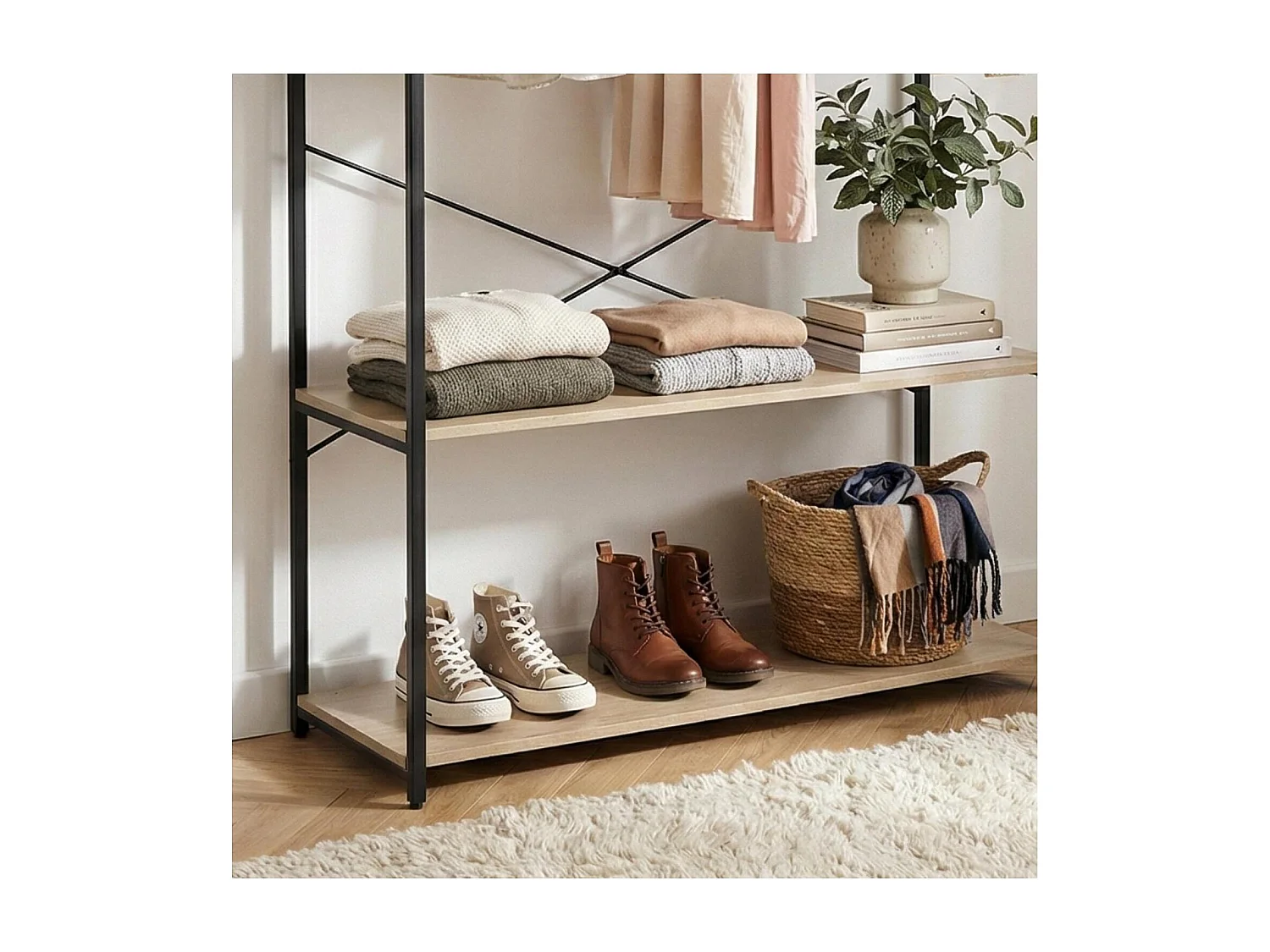 Portant vêtements en bois et métal 110x200cm