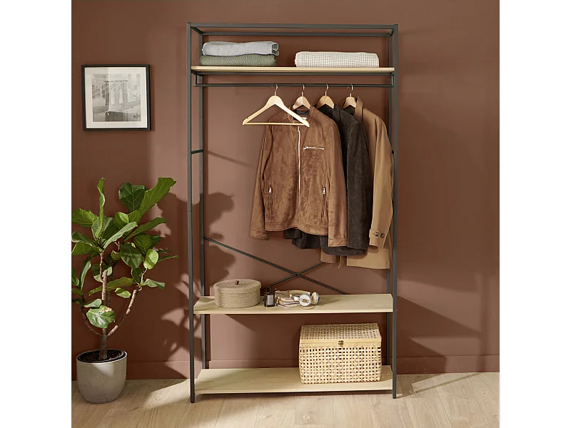 Portant vêtements en bois et métal 110x200cm