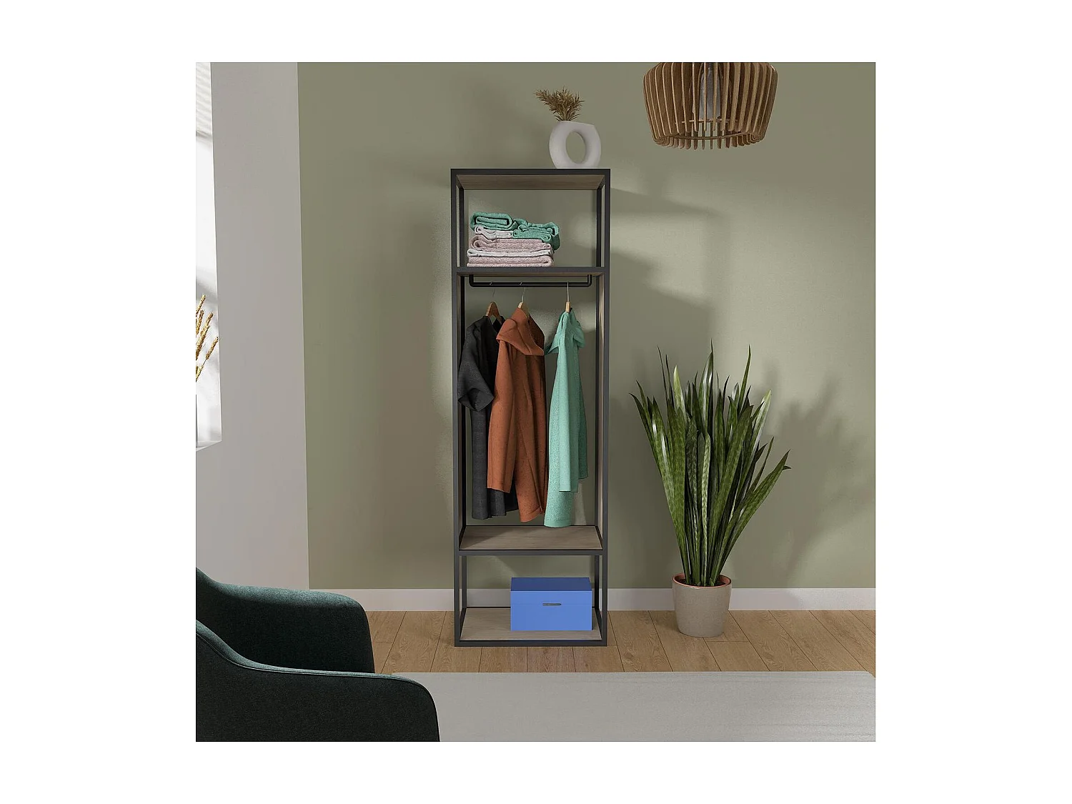 Portant vêtements en bois et métal gris 60x184,5cm