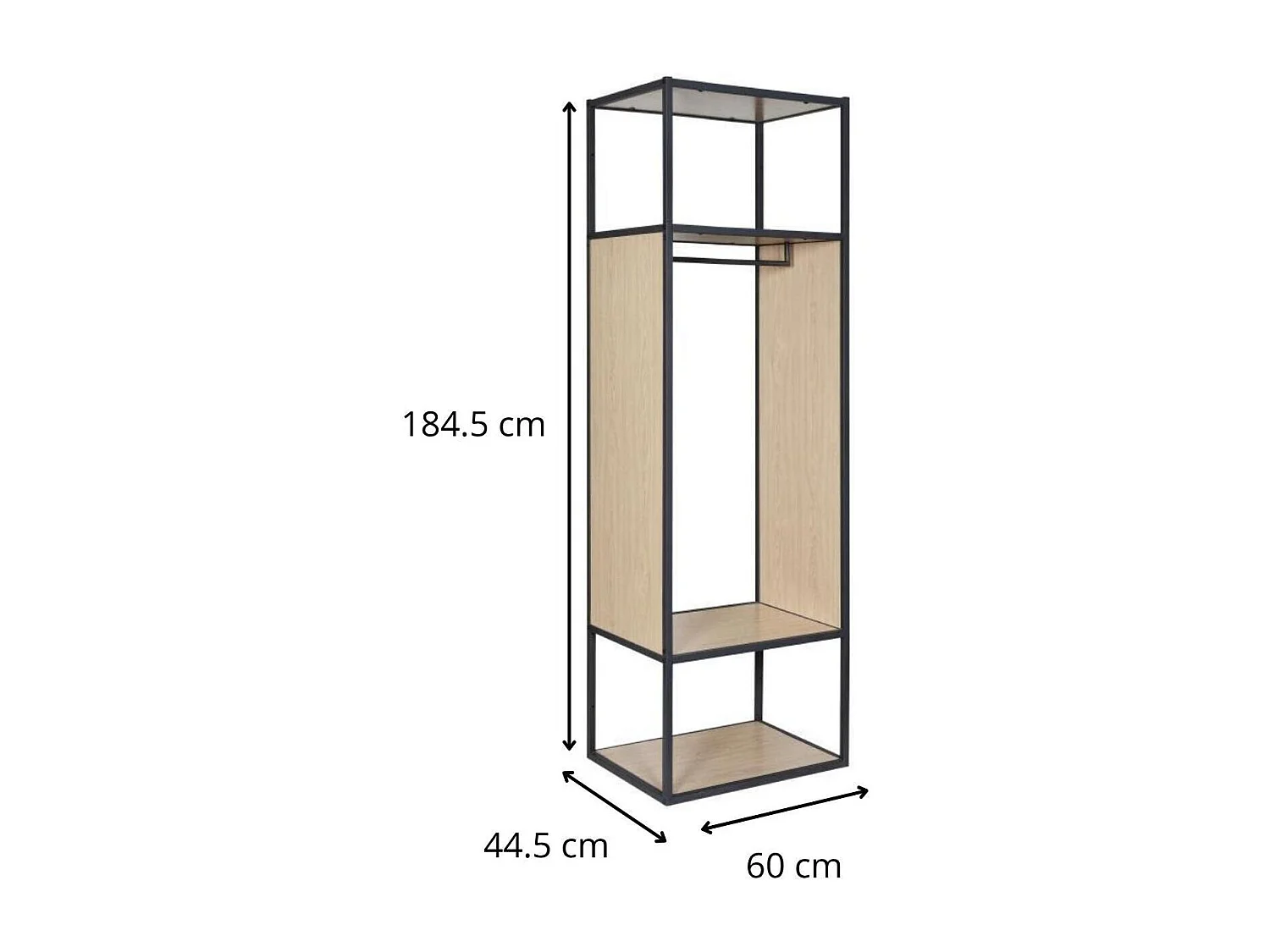 Portant vêtements en bois et métal gris 60x184,5cm