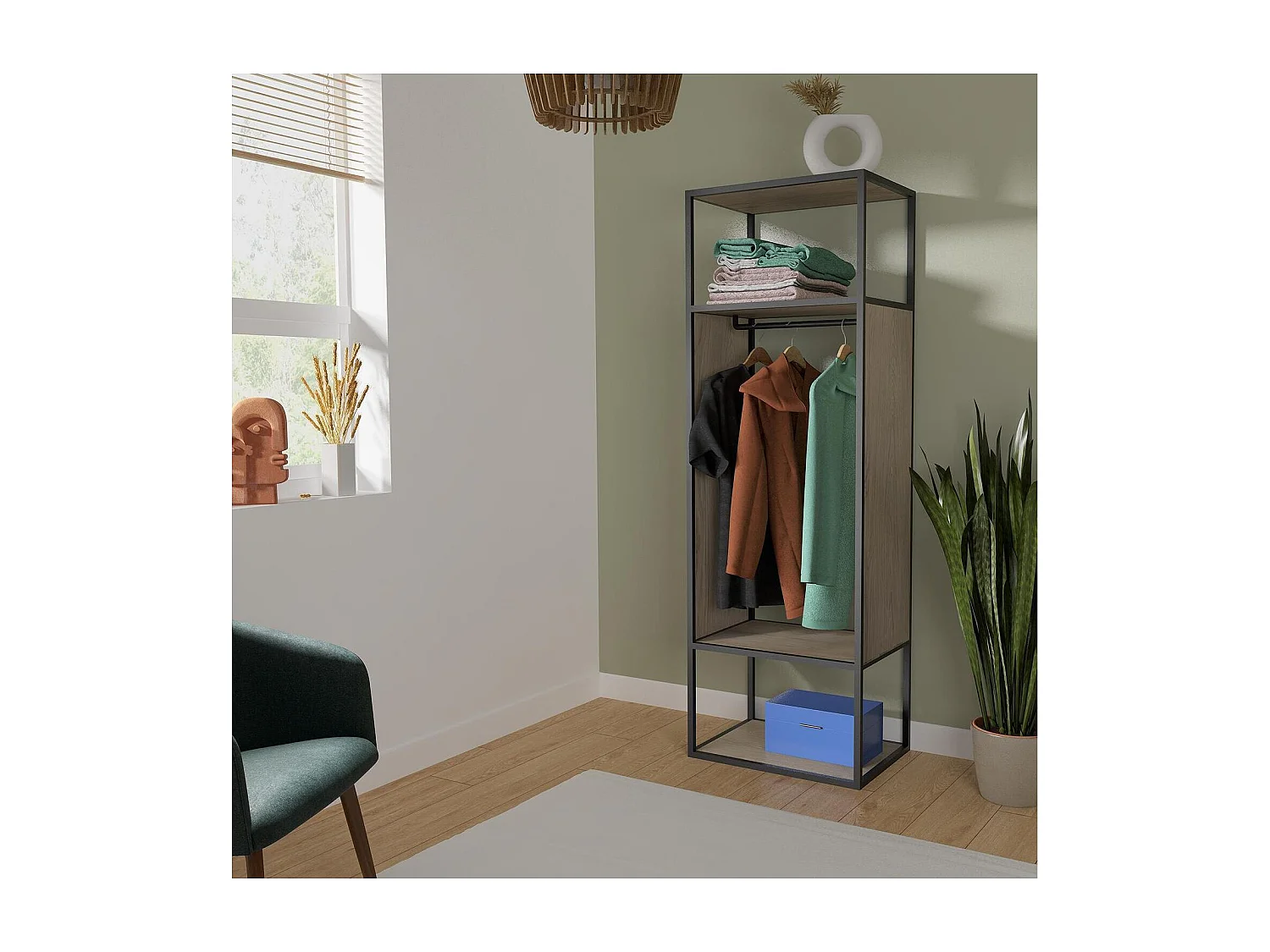 Portant vêtements en bois et métal gris 60x184,5cm