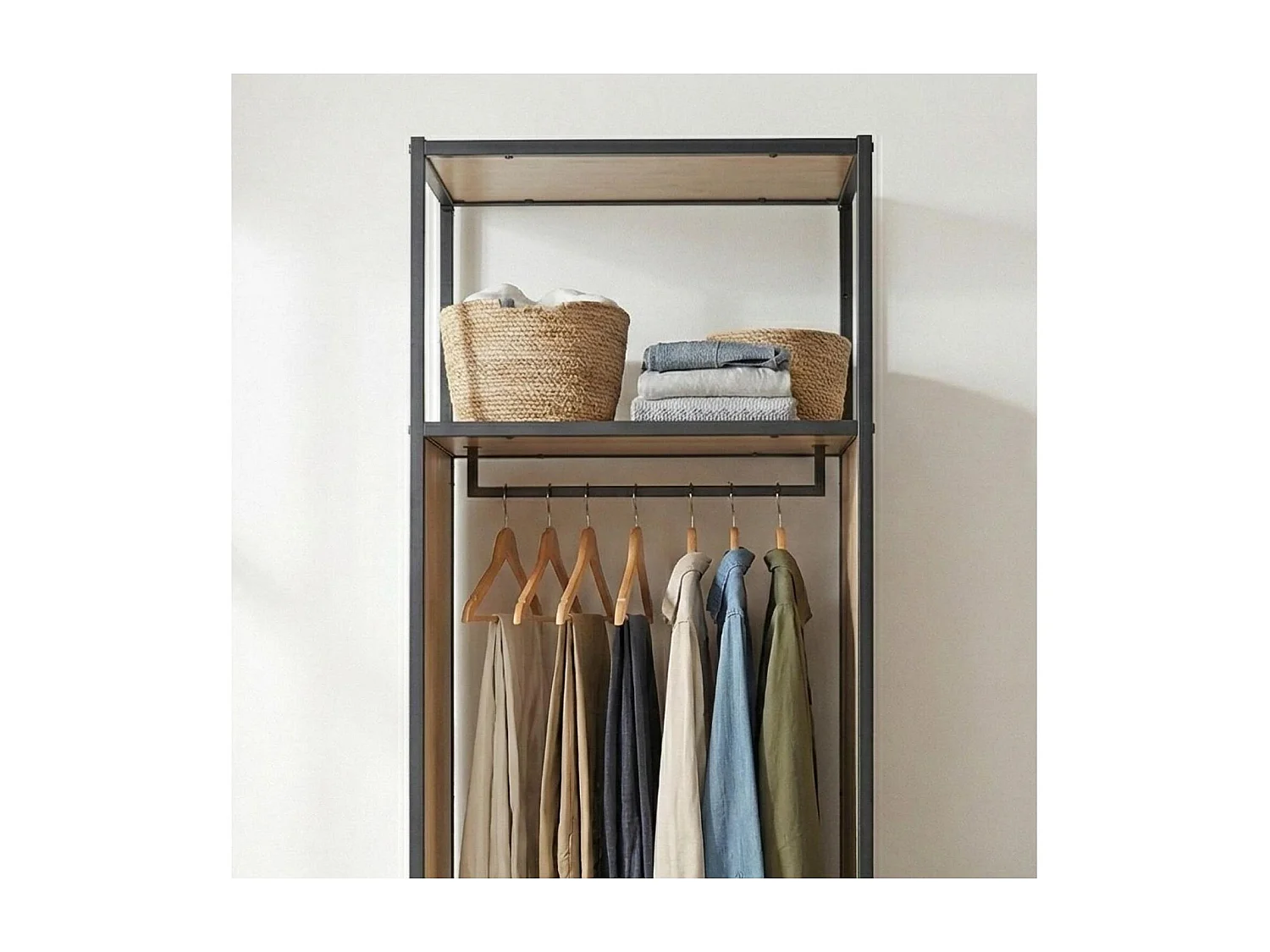 Portant vêtements en bois et métal gris 60x184,5cm