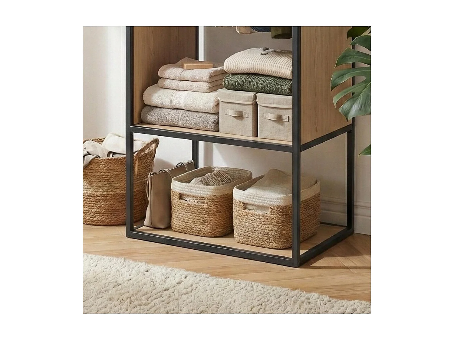 Portant vêtements en bois et métal gris 60x184,5cm