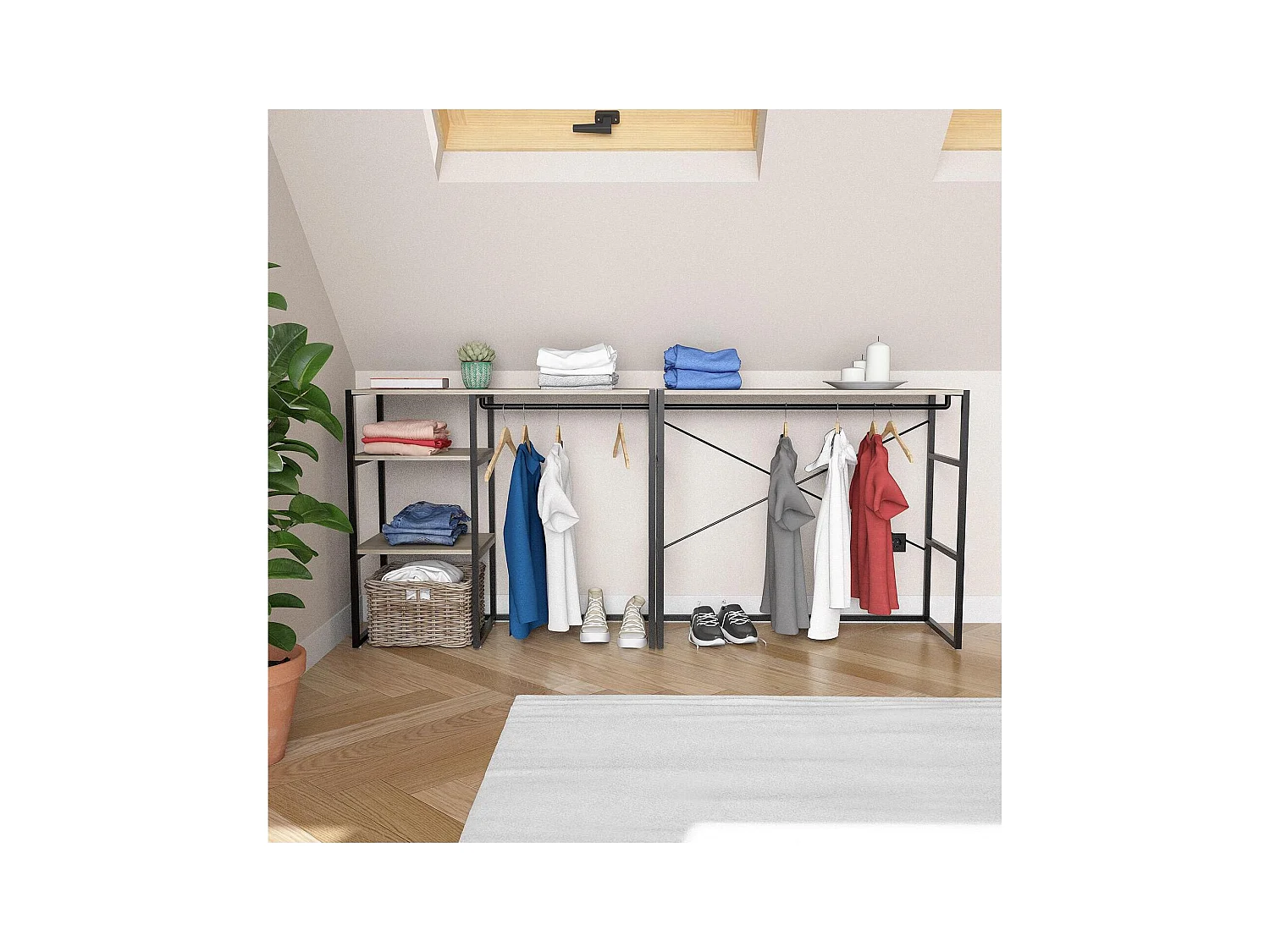 Lot de 2 portants vêtements sous combles modulables 200x85cm