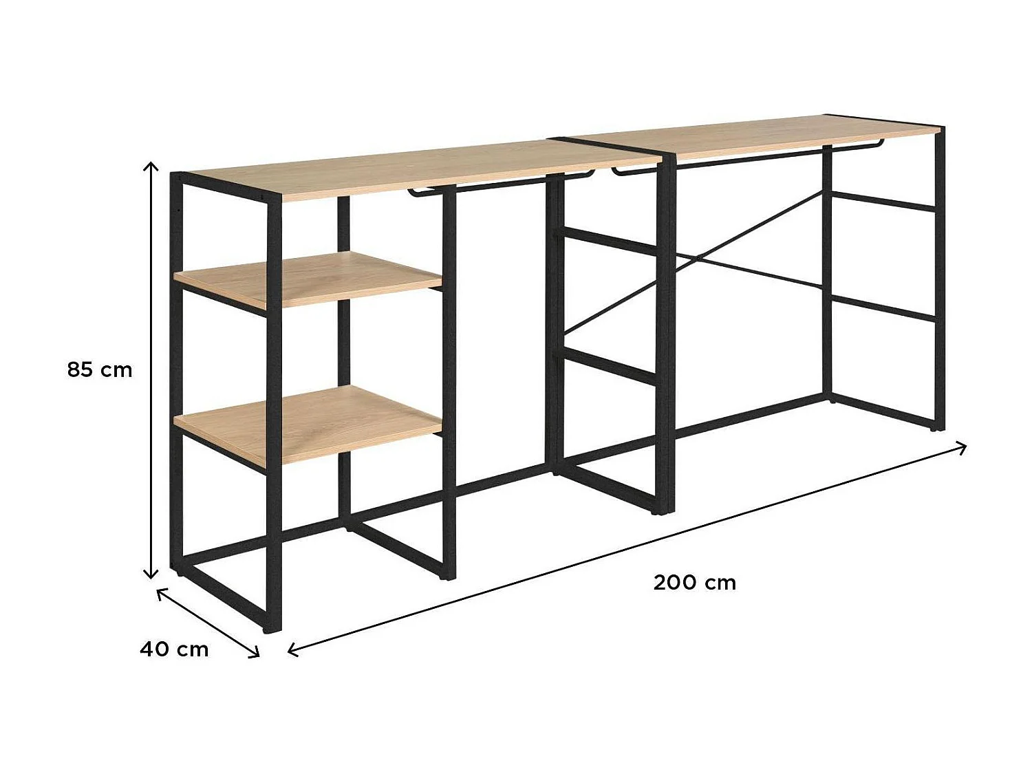 Lot de 2 portants vêtements sous combles modulables 200x85cm