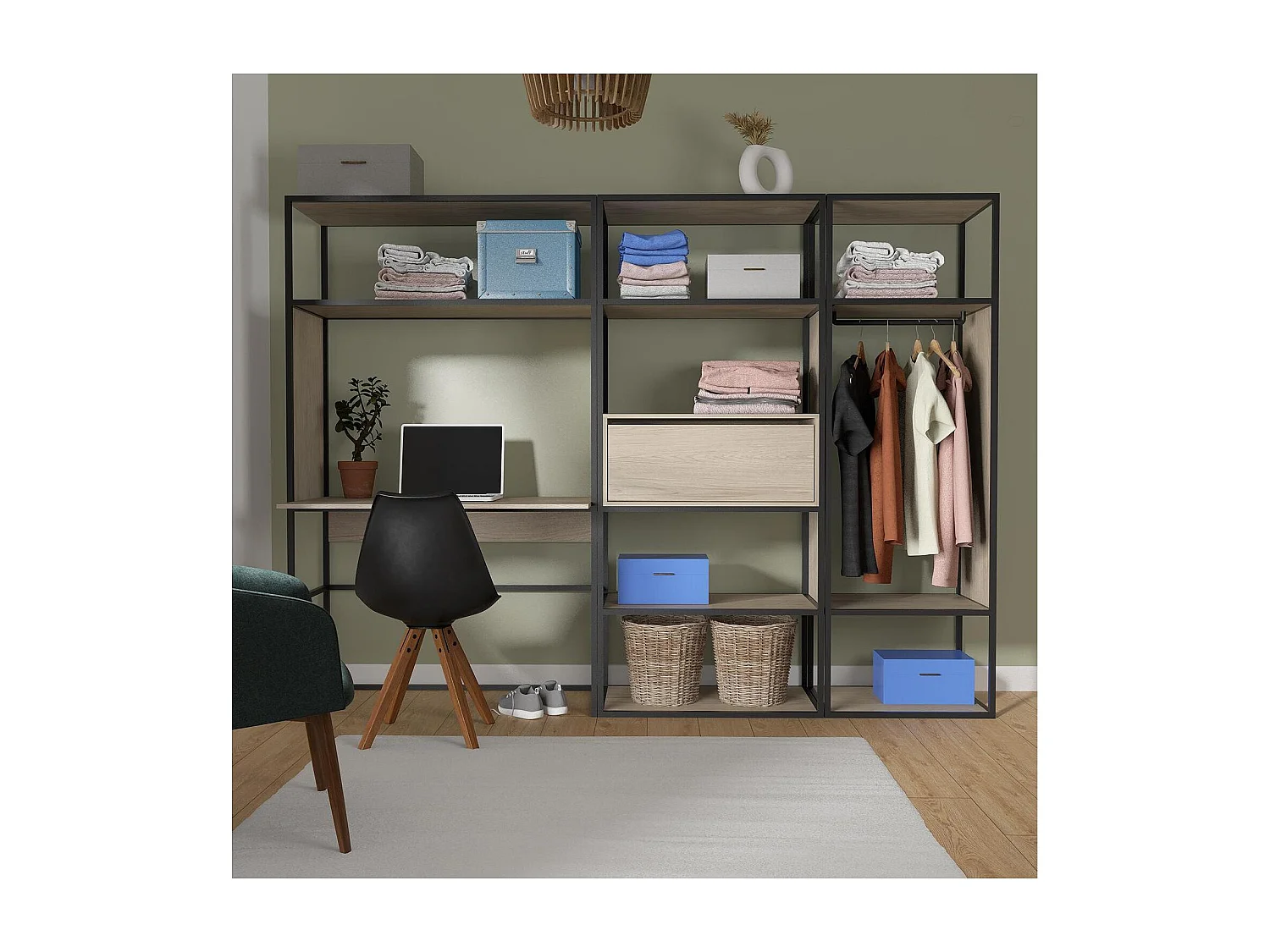 Set di 3 appendiabiti in legno e metallo OSLO