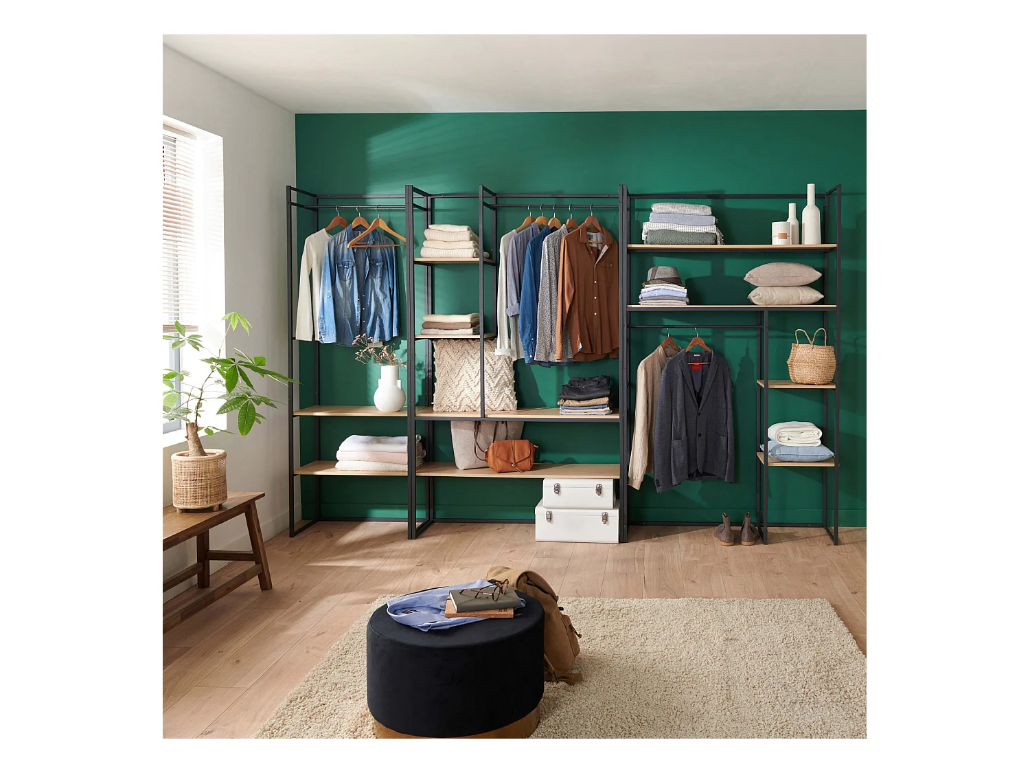 Conjunto de 3 percheros de madera y metal ASHTON