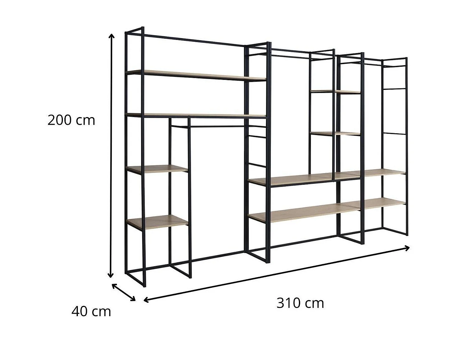 Lot de 3 portants vêtements en bois et métal noir 310x200cm