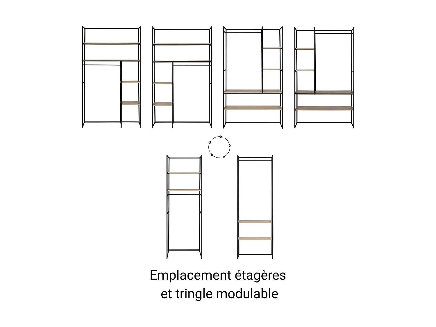 Lot de 3 portants vêtements en bois et métal noir 310x200cm