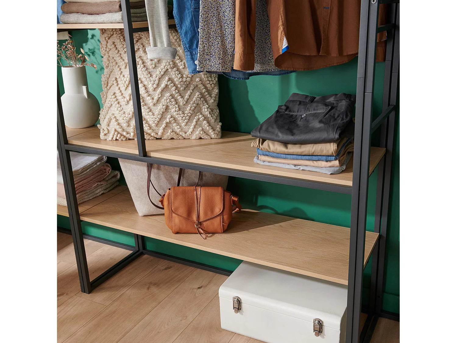 Lot de 3 portants vêtements en bois et métal noir 310x200cm