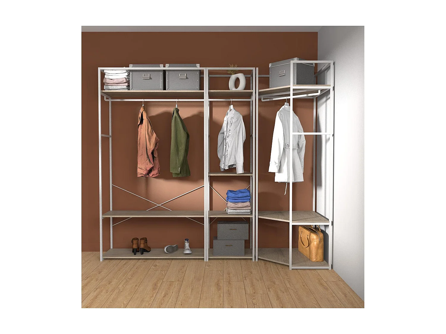 3er-Set Kleiderständer aus Holz und Metall 180x200cm JUNE