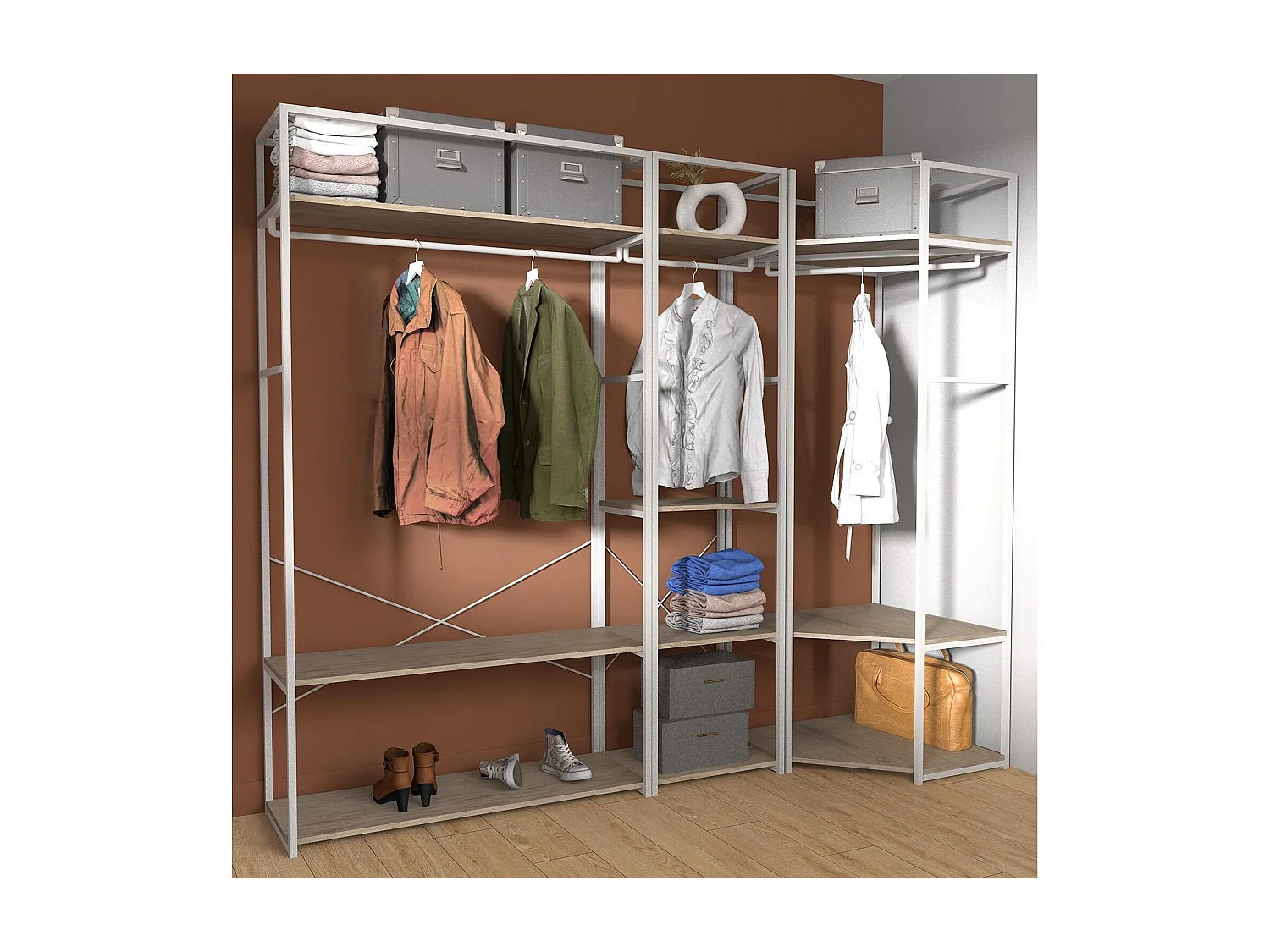 Set di 3 appendiabiti in legno e metallo 180x200cm JUNE