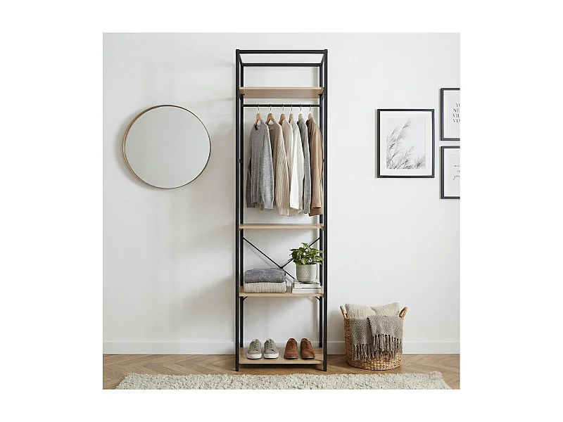 Portant vêtements en bois et métal 50x200cm