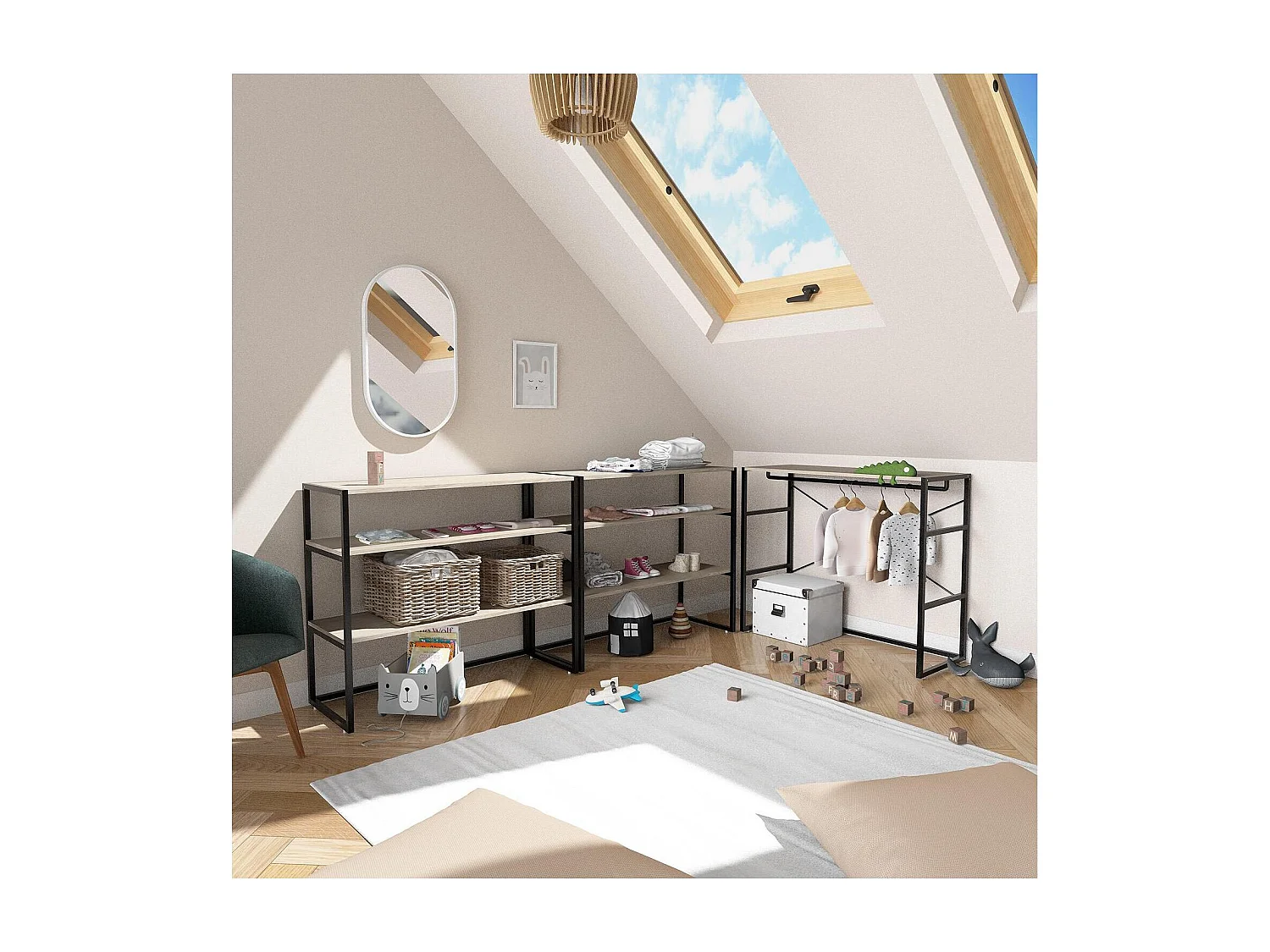 Set van 3 modulaire zolderkledingrekken 300x85cm KADRA