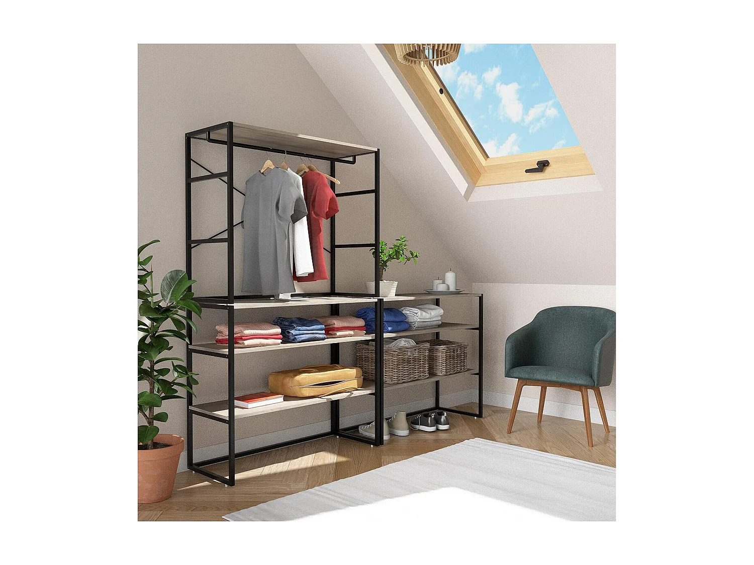 Set van 3 modulaire zolderkledingrekken 300x85cm KADRA