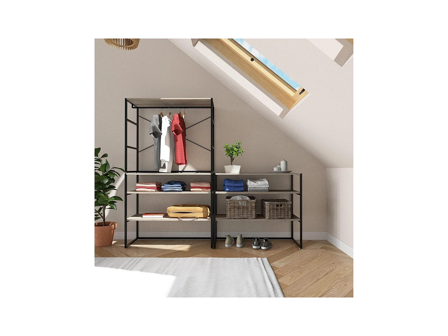 Lot de 3 portants vêtements sous combles modulables 300x85cm