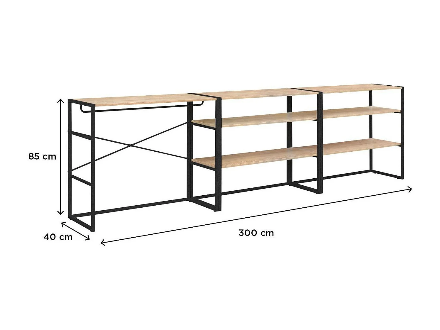 Lot de 3 portants vêtements sous combles modulables 300x85cm