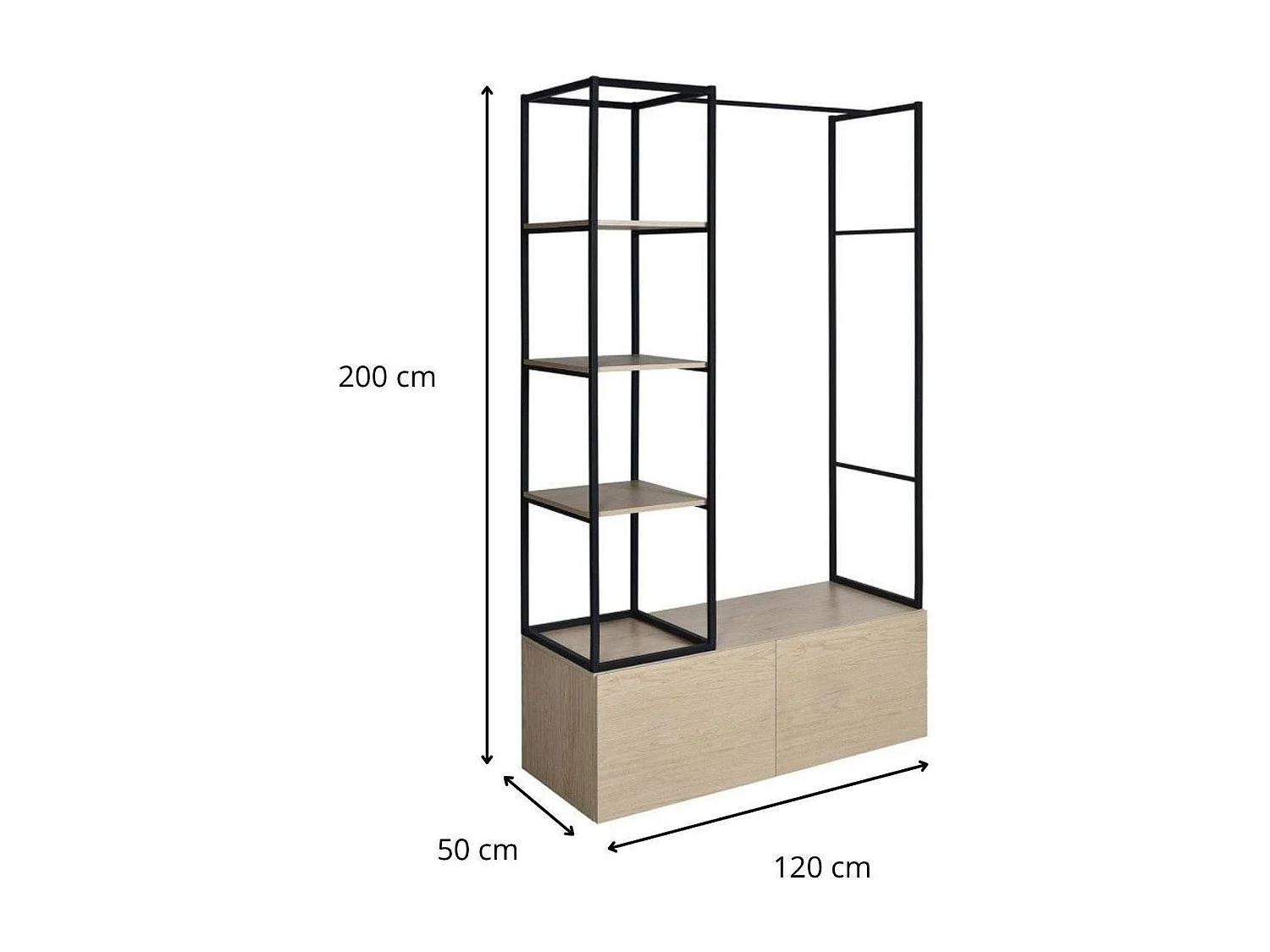 Lot de 2 portants vêtements en bois et métal 120x200cm - avec tiroirs