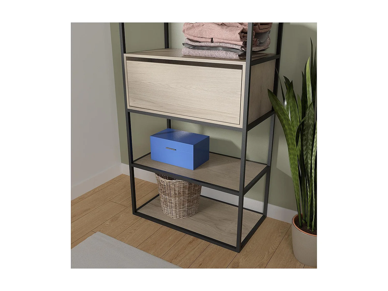 Portant vêtements en bois et métal gris 80x184,5cm - avec tiroir