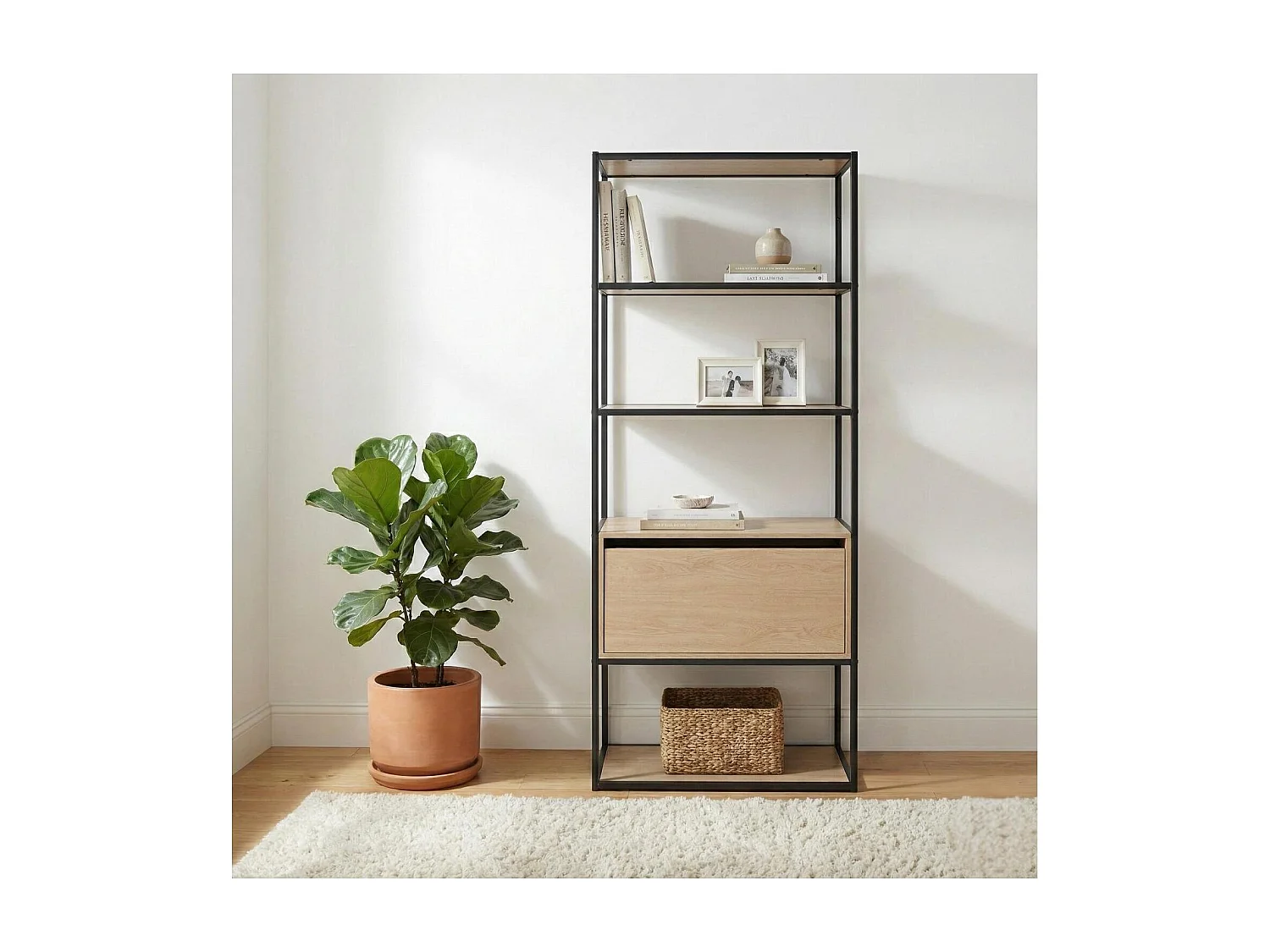 Portant vêtements en bois et métal gris 80x184,5cm - avec tiroir