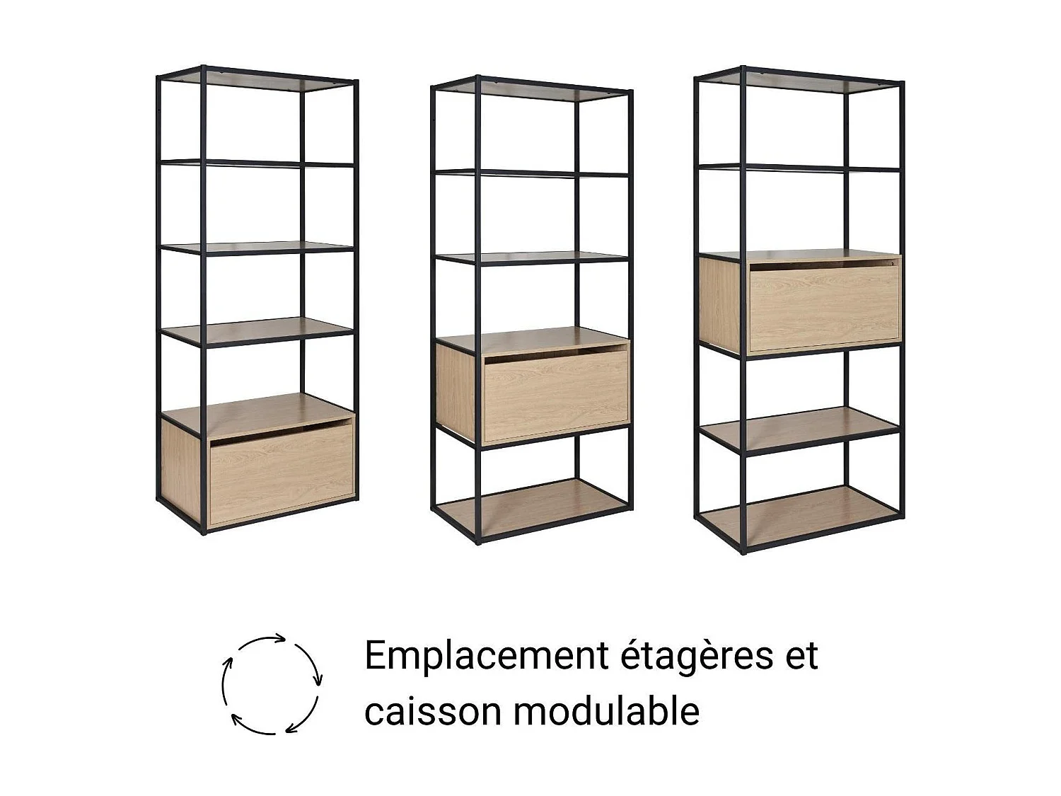 Portant vêtements en bois et métal gris 80x184,5cm - avec tiroir