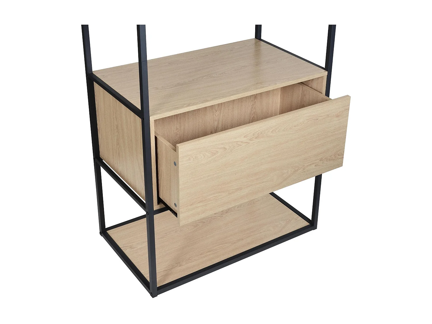 Portant vêtements en bois et métal gris 80x184,5cm - avec tiroir