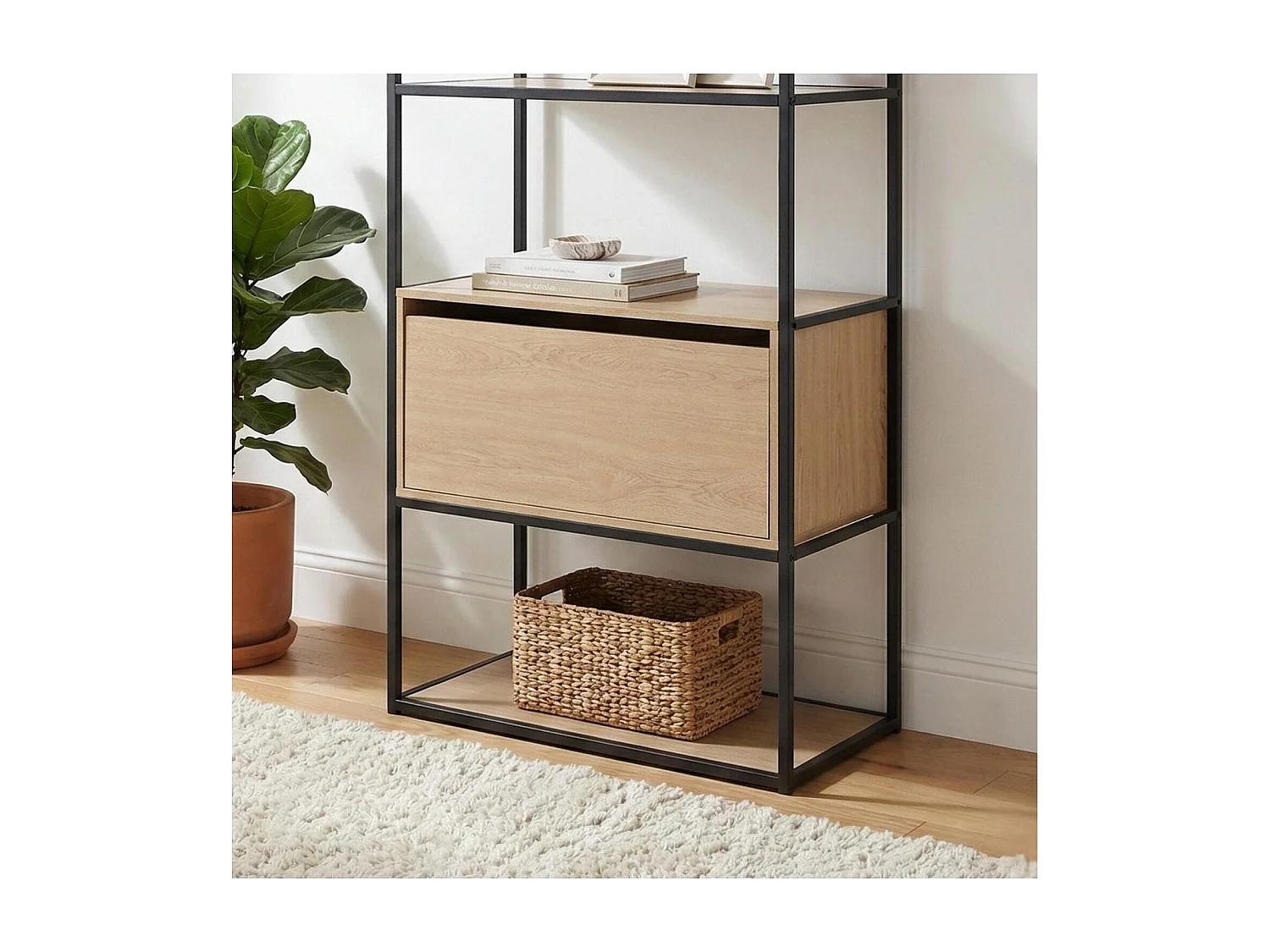 Portant vêtements en bois et métal gris 80x184,5cm - avec tiroir