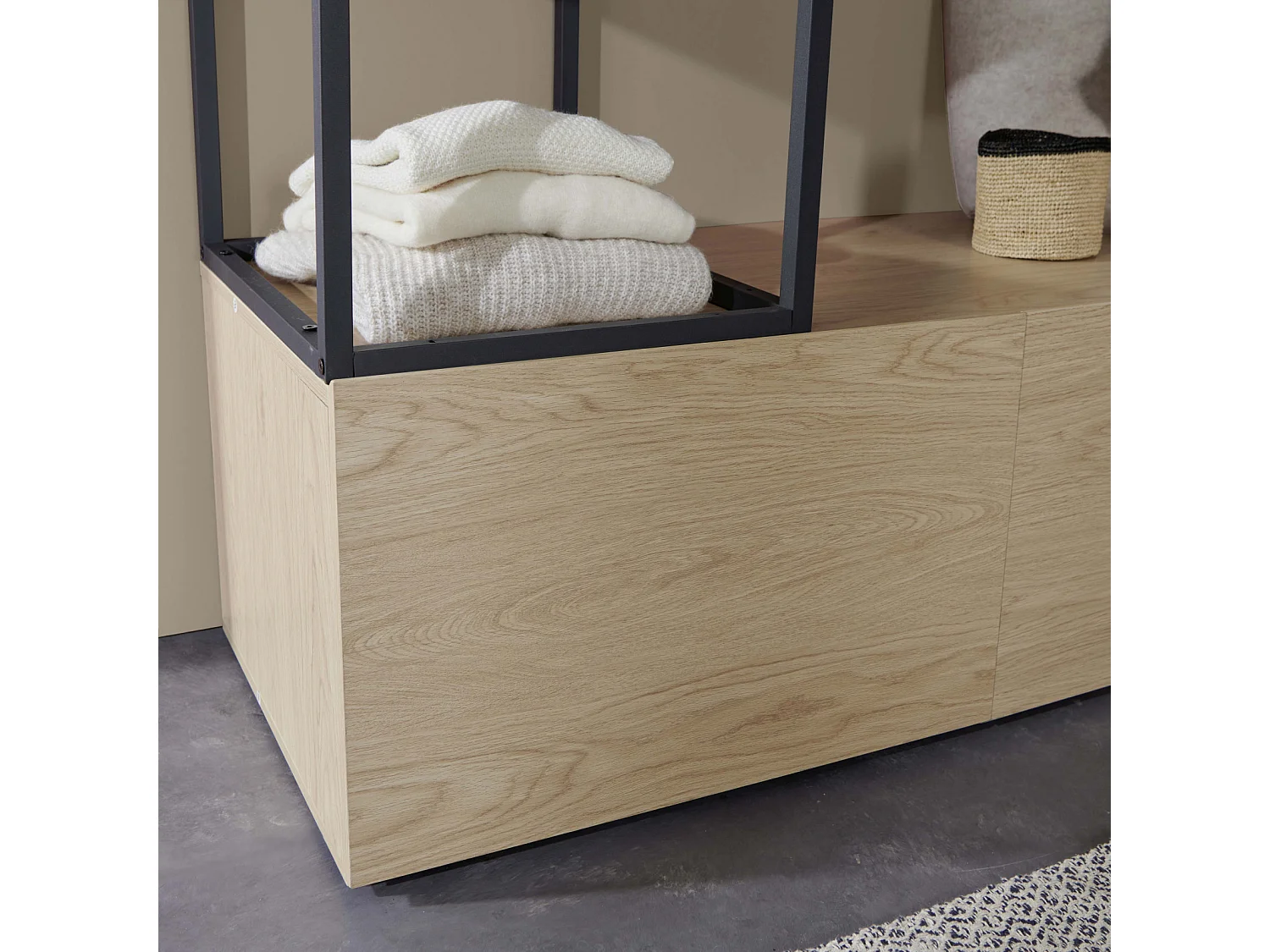 Portant vêtements en bois et métal 120x200cm - avec tiroirs