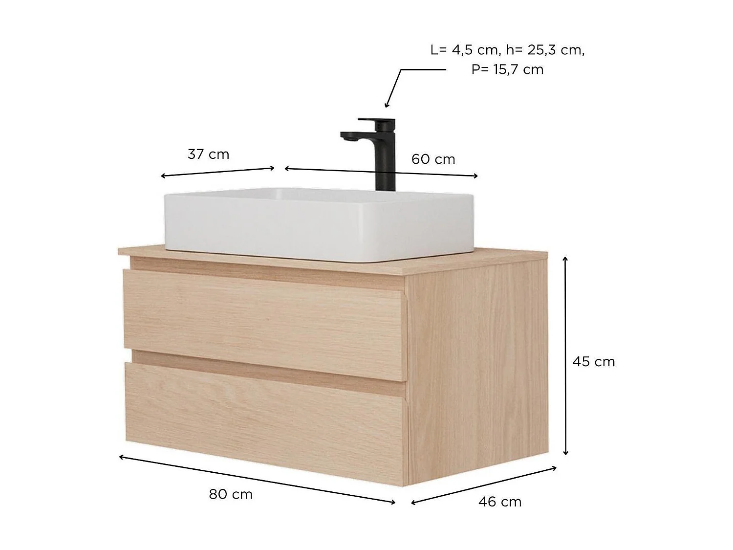Enkele spoelbakset 80 cm + spoelbak + SORRENTO kraan