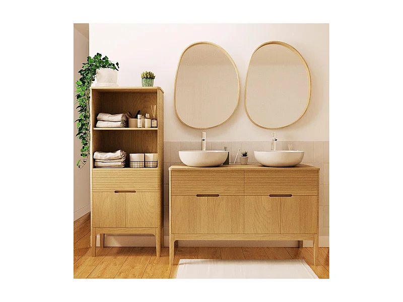 Mueble de lavabo doble + lavabo + grifería + espejo + lavabo ALASKA