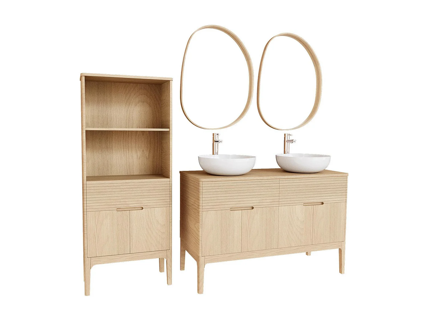 Doppelwaschtisch + Waschbecken + Wasserhahn + Spiegel + ALASKA-Hals