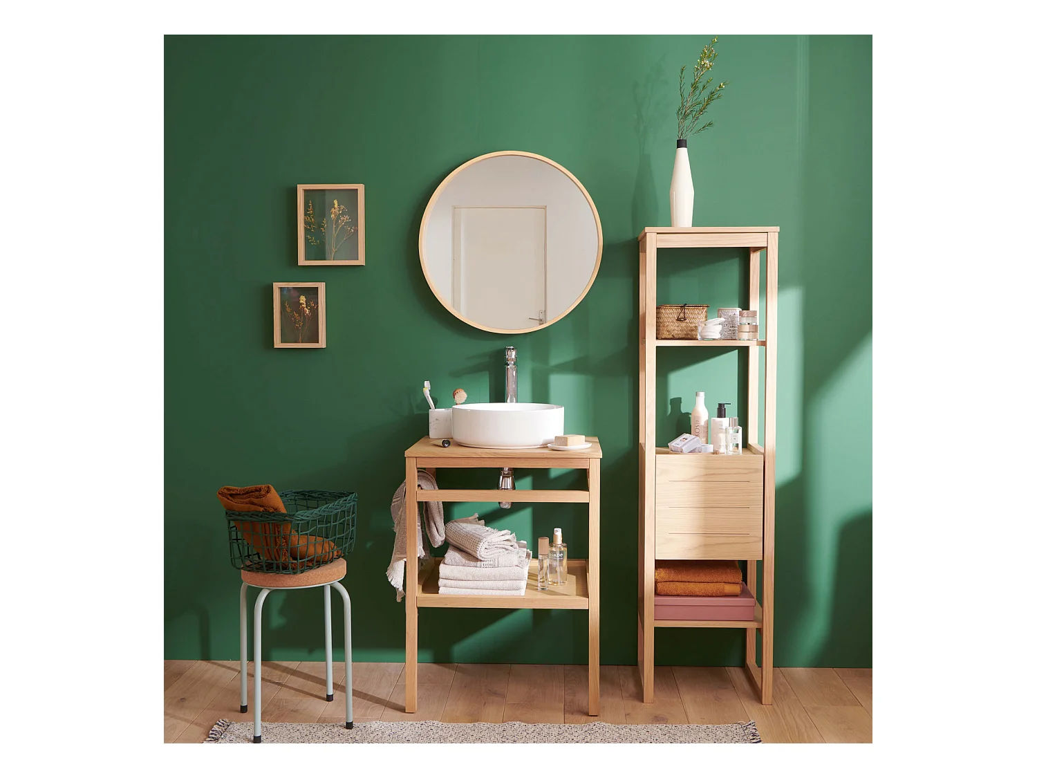 Mueble bajo lavabo HOPP 60 cm con columna, espejo y lavabo redondo DIEGO