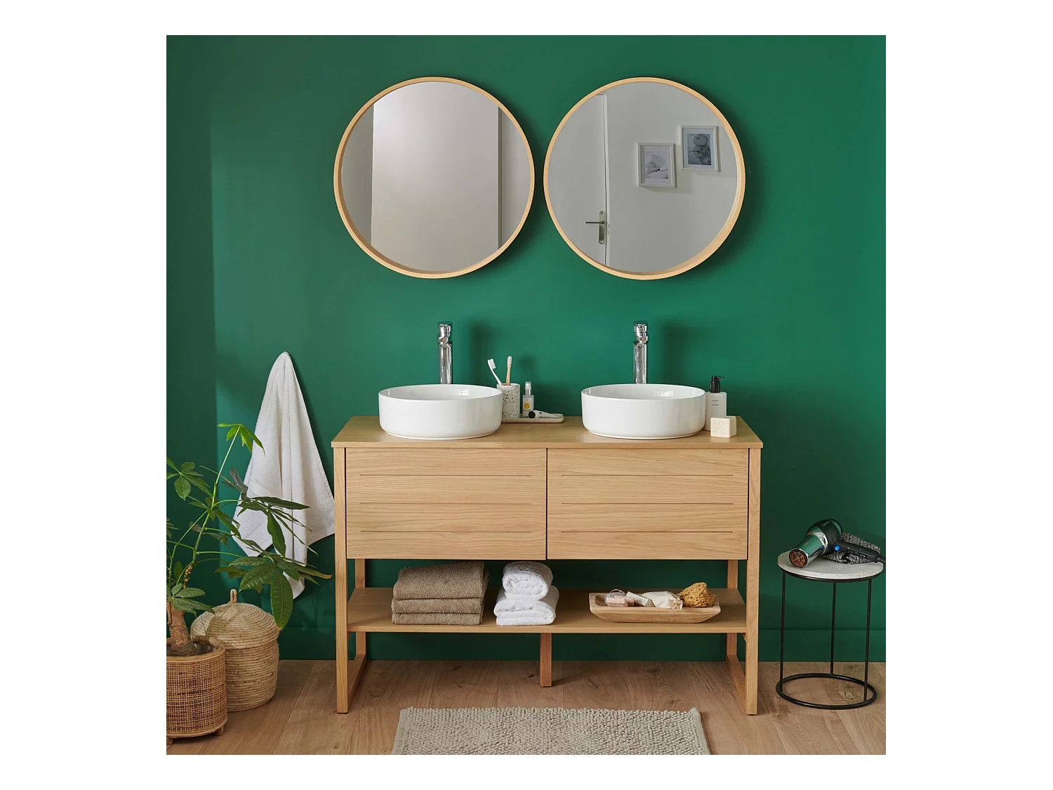 Mueble de lavabo doble + lavabo + espejo ATOLL