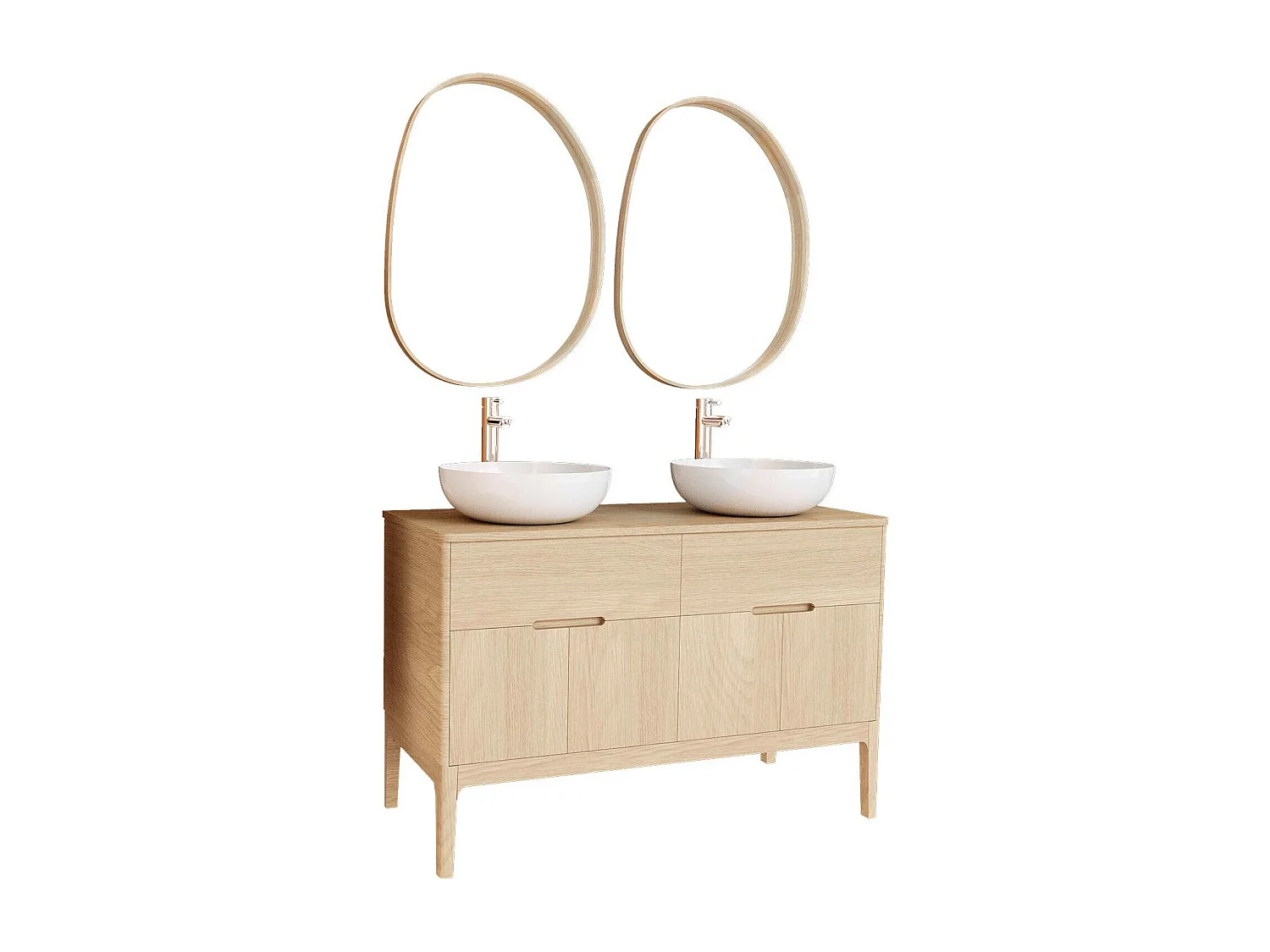 ALASKA Doppelwaschtisch + Waschbecken + Wasserhahn + Spiegel