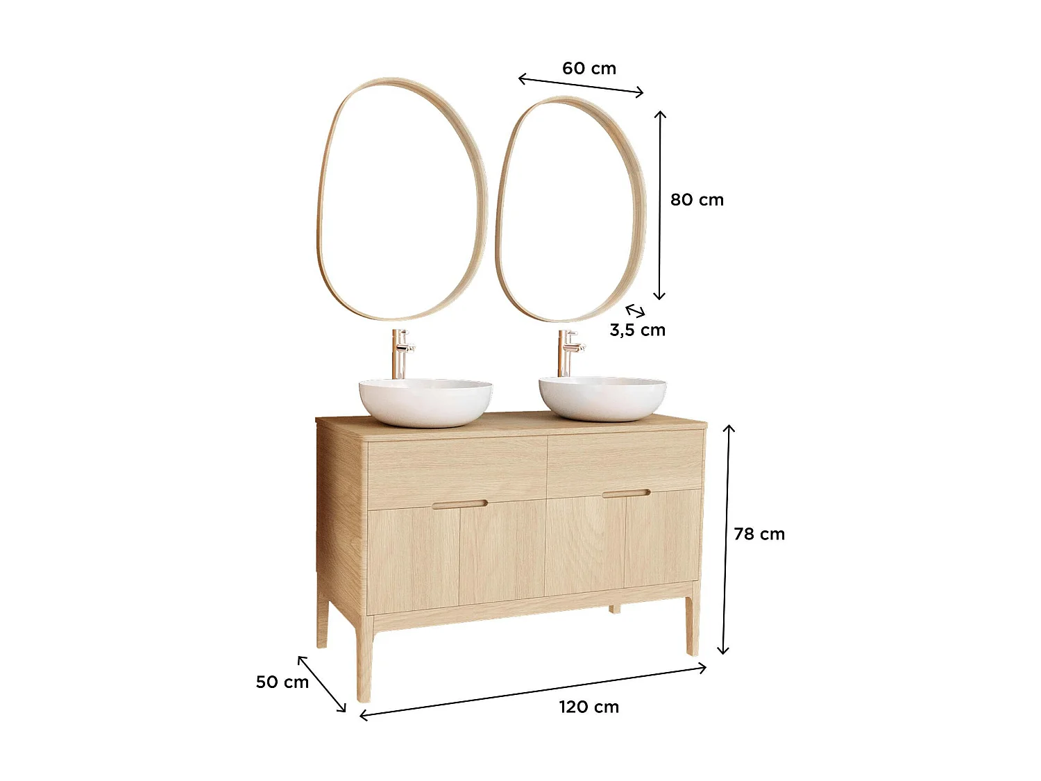 ALASKA Doppelwaschtisch + Waschbecken + Wasserhahn + Spiegel