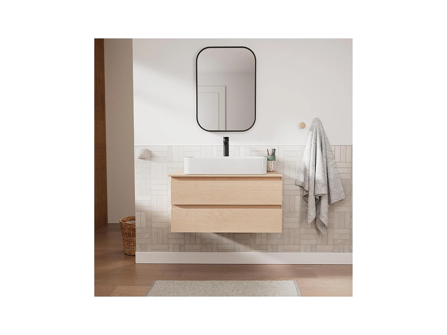 Conjunto mueble lavabo simple 80 cm + lavabo + grifo + espejo SORRENTO