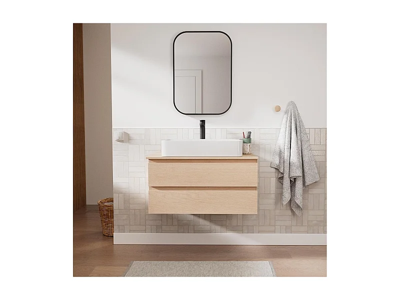 Conjunto mueble lavabo simple 80 cm + lavabo + grifo + espejo SORRENTO