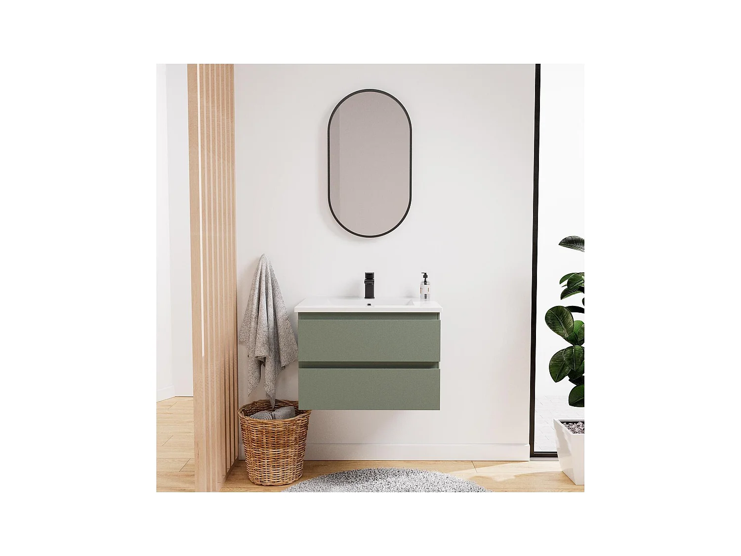 SORRENTO wastafelmeubelset met één wastafel 60 cm + kraan + spiegel