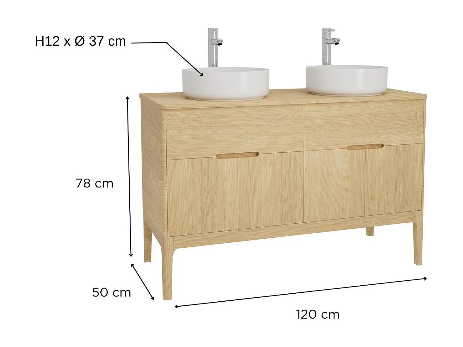 Conjunto mueble doble lavabo 120 cm + lavabo ALASKA